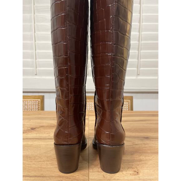 Loeffler Randall Lynn Snip Toe Croc Embossed Block Heel Boots Leather Sz 5.5 NIB - Picture 10 of 16